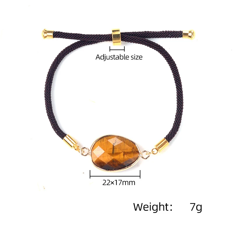 summer collection double side faceted natural stone oval gold Charm Adjustable  handmade bracelet for kids girl woman and man