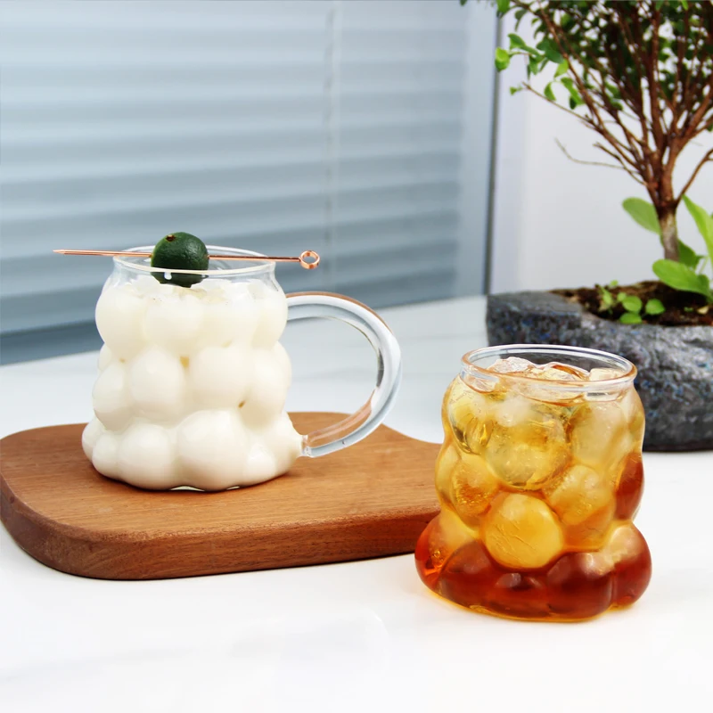 Multifunctional hand blown glass mug iced coffee glasses comfortable to hold drinking glasses