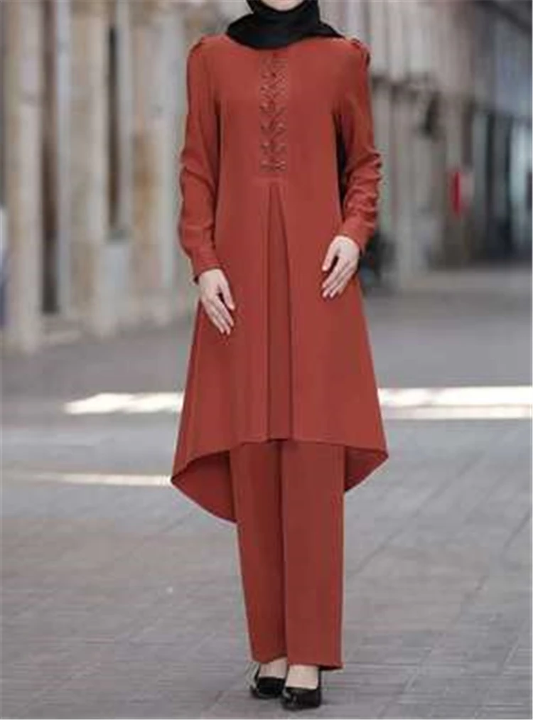 dubai abaya turkish 2 pcs set muslim dress long pants women moroccan kaftan islam elbise islamic clothing
