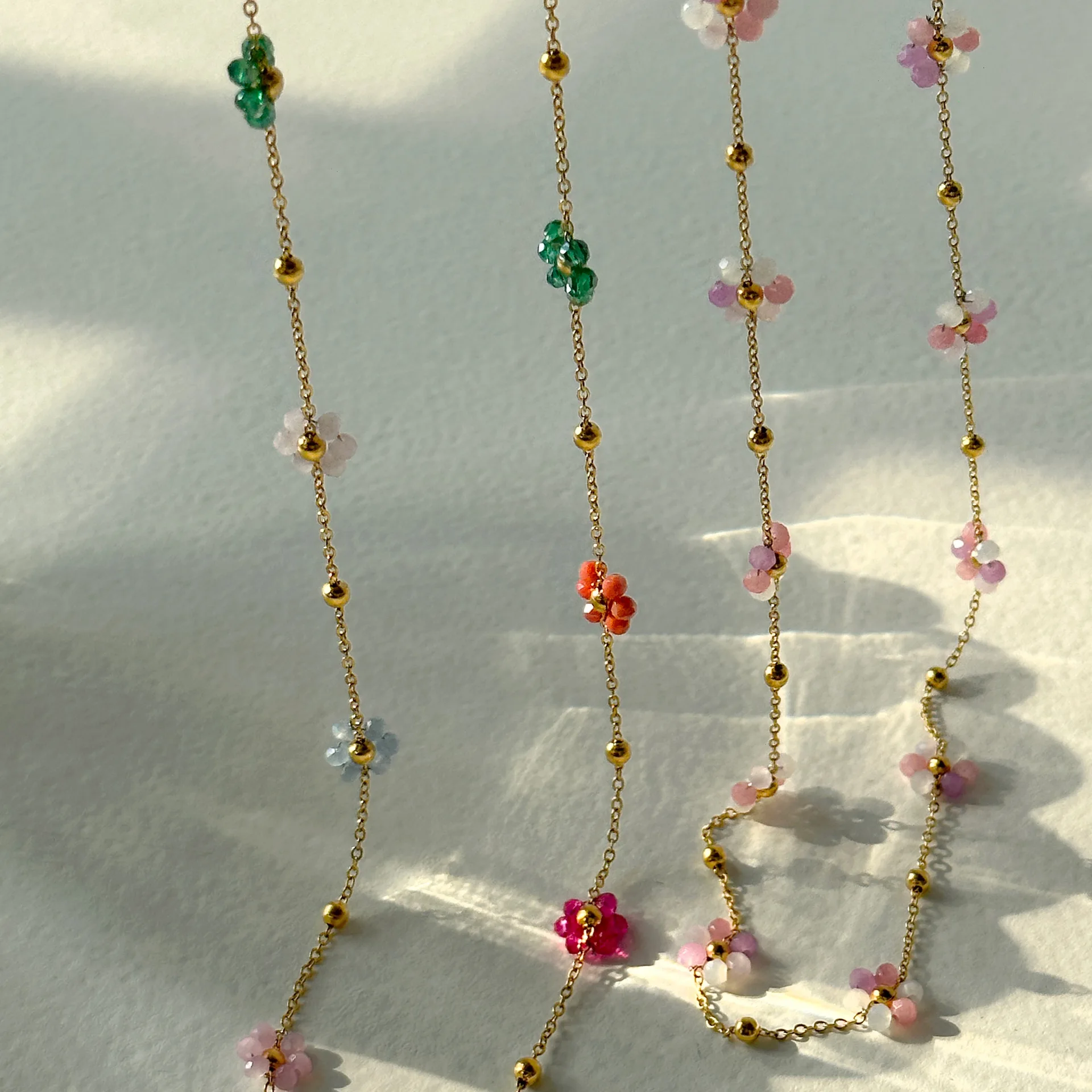 Stainless steel Colorful Pink Pearl Beaded Bracelet Necklace Daisy Flower Beads Anklet Body Belly Waist Chain Jewelry Set