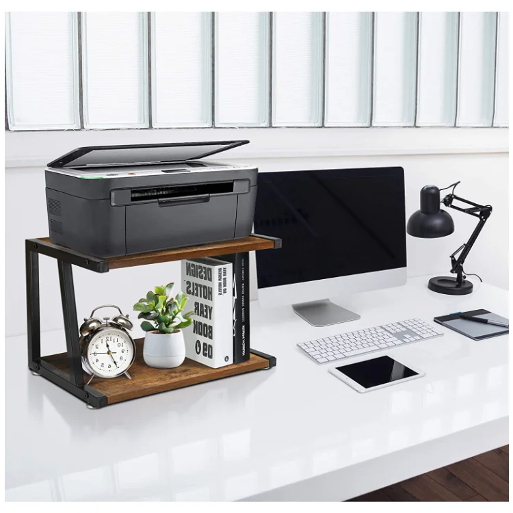 Hot sale rustic 2 tier desktop organizer with shelf home office wood printer stand
