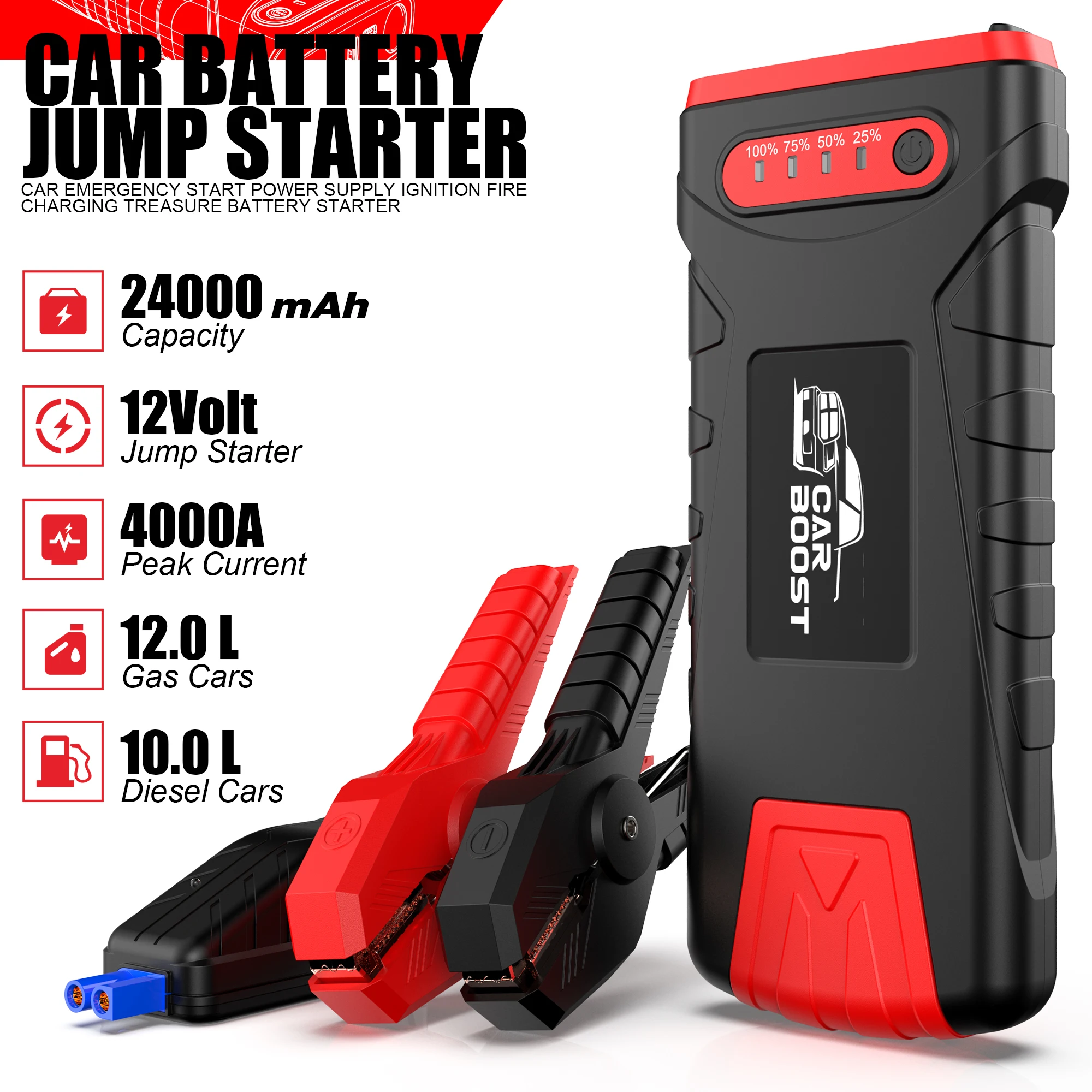 2024 New Arrival Hot 24000mah Auto Power Bank Booster Gp4000 Jump Starter 4000a Peak Cars Starter 12v Starter Jumper Car