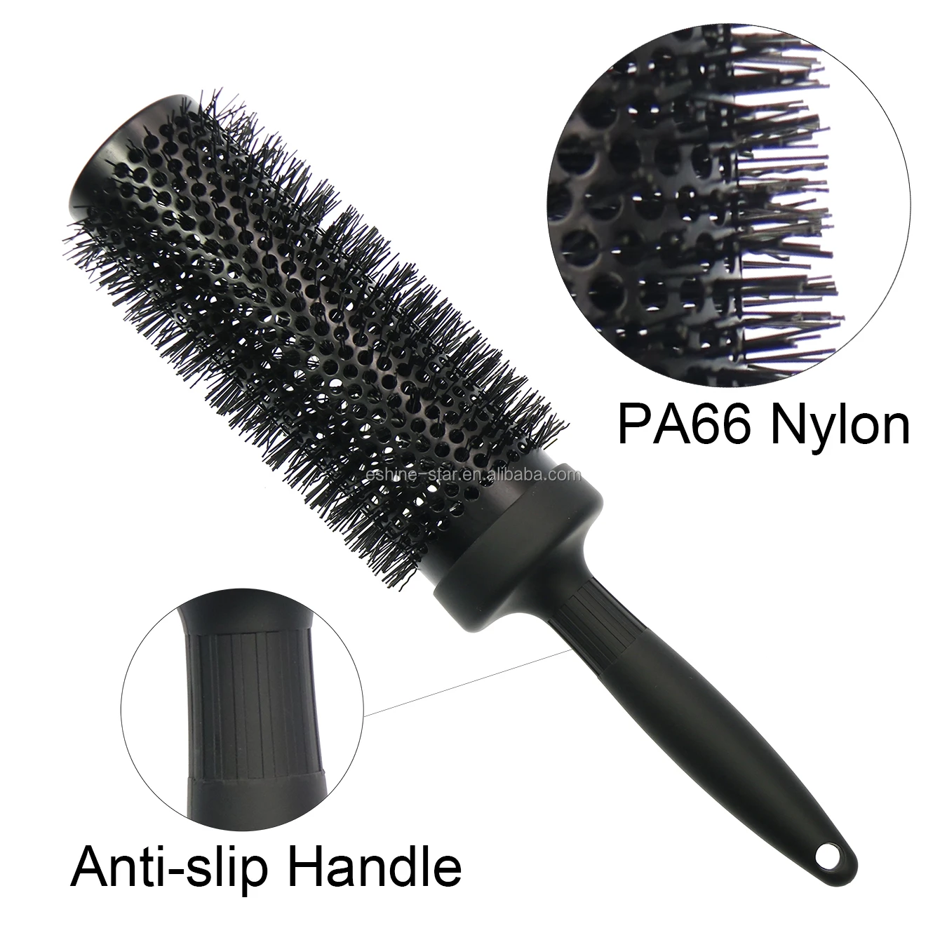 Custom Logo Black Round Ceramic Hair Brush XL-long 16 cm Barrel Aluminum Nylon Heat Resistant Hairbrush