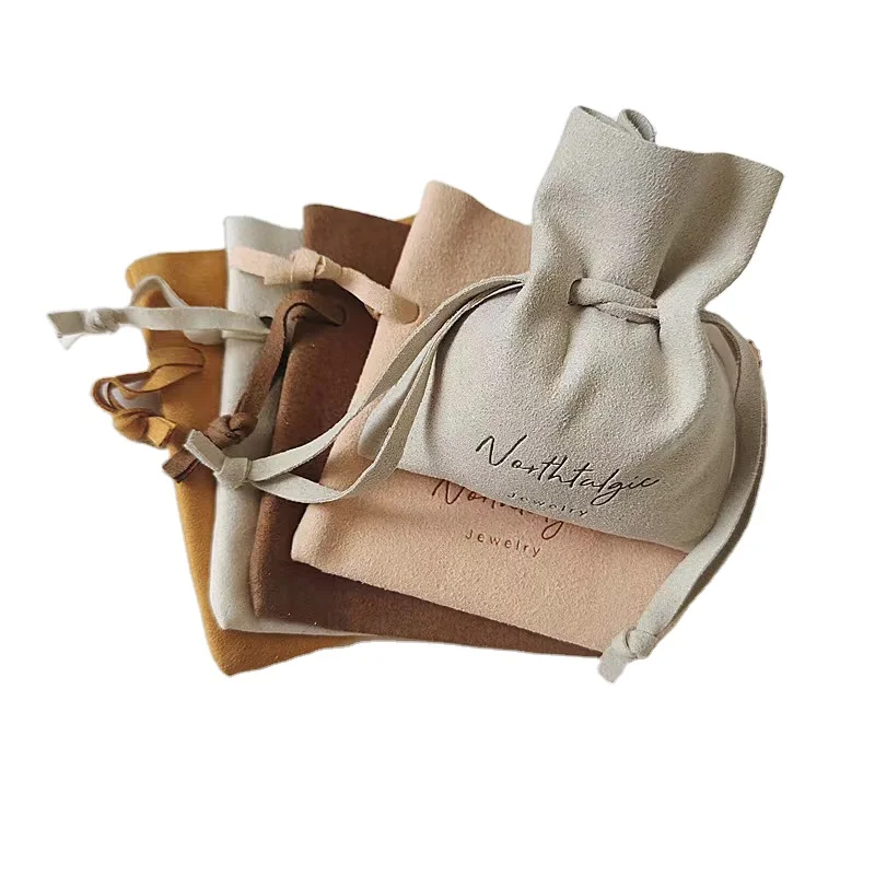Bangdi Factory Customized Logo/Drawing Small Velvet Pouches Microfiber Leather Jewelry/Pearl Storage Bag Drawstring Gifts