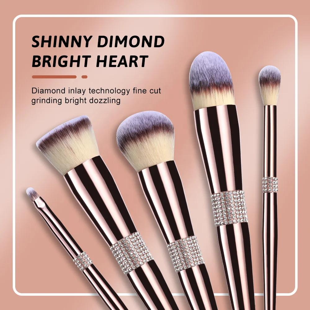Luxury Bling Glitter Rose Gold Diamond Handle Makeup Brush 14PCS Crystal Handle Custom Logo Foundation Make Up Brushes