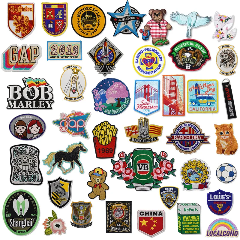 Custom logo anti wrinkle embroidery felt patches luxury cute iron on varsity famous brands sew on clothing patches