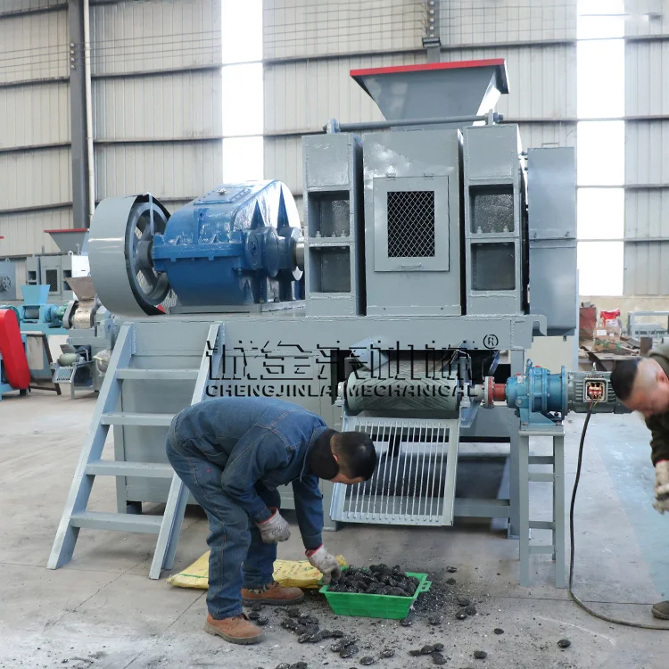 Mini powder sponge iron fines 55kw motor lime aluminium coal dry powder ball press machine making briquette