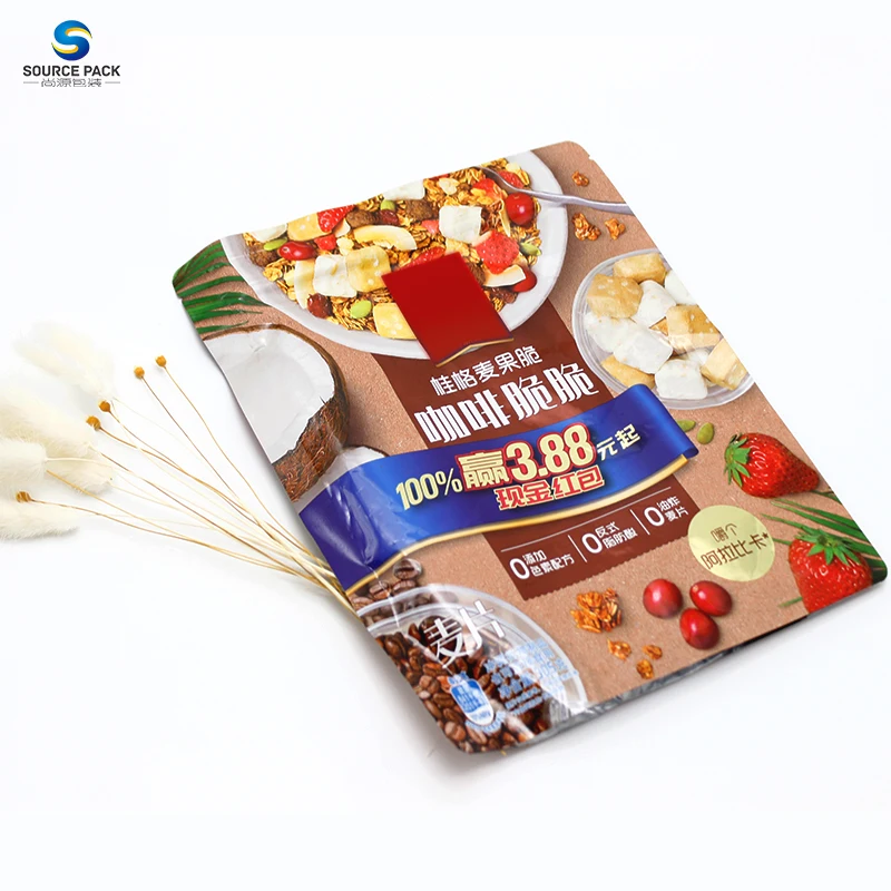 Wholesale Dry Food Packaging Custom Logo Printed Plastic Zipper Stand Up Bag For Food Cereal Packaging