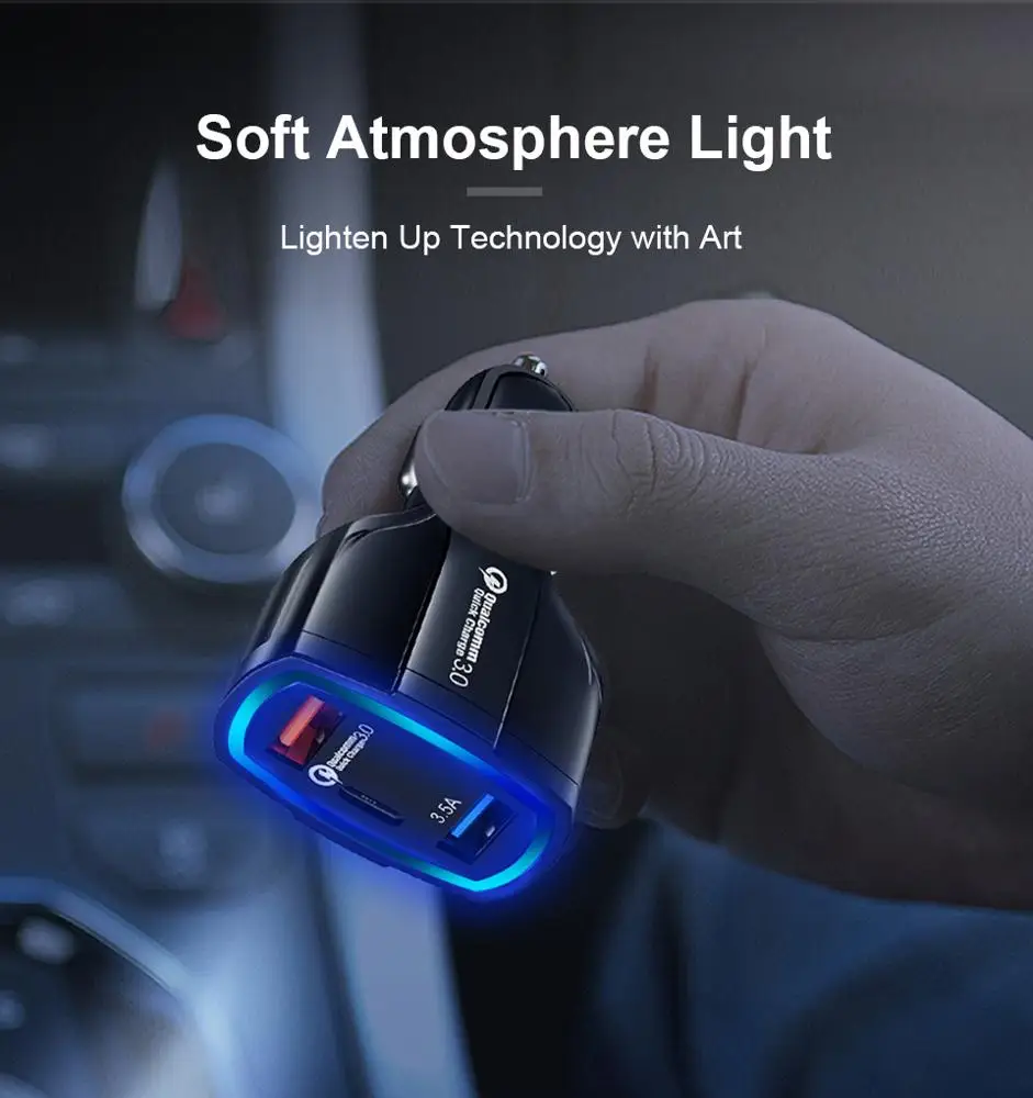  Автомобильное зарядное устройство с 3 портами USB C QC 0 быстрая зарядка автомобильный адаптер для зарядки телефона iPhone
