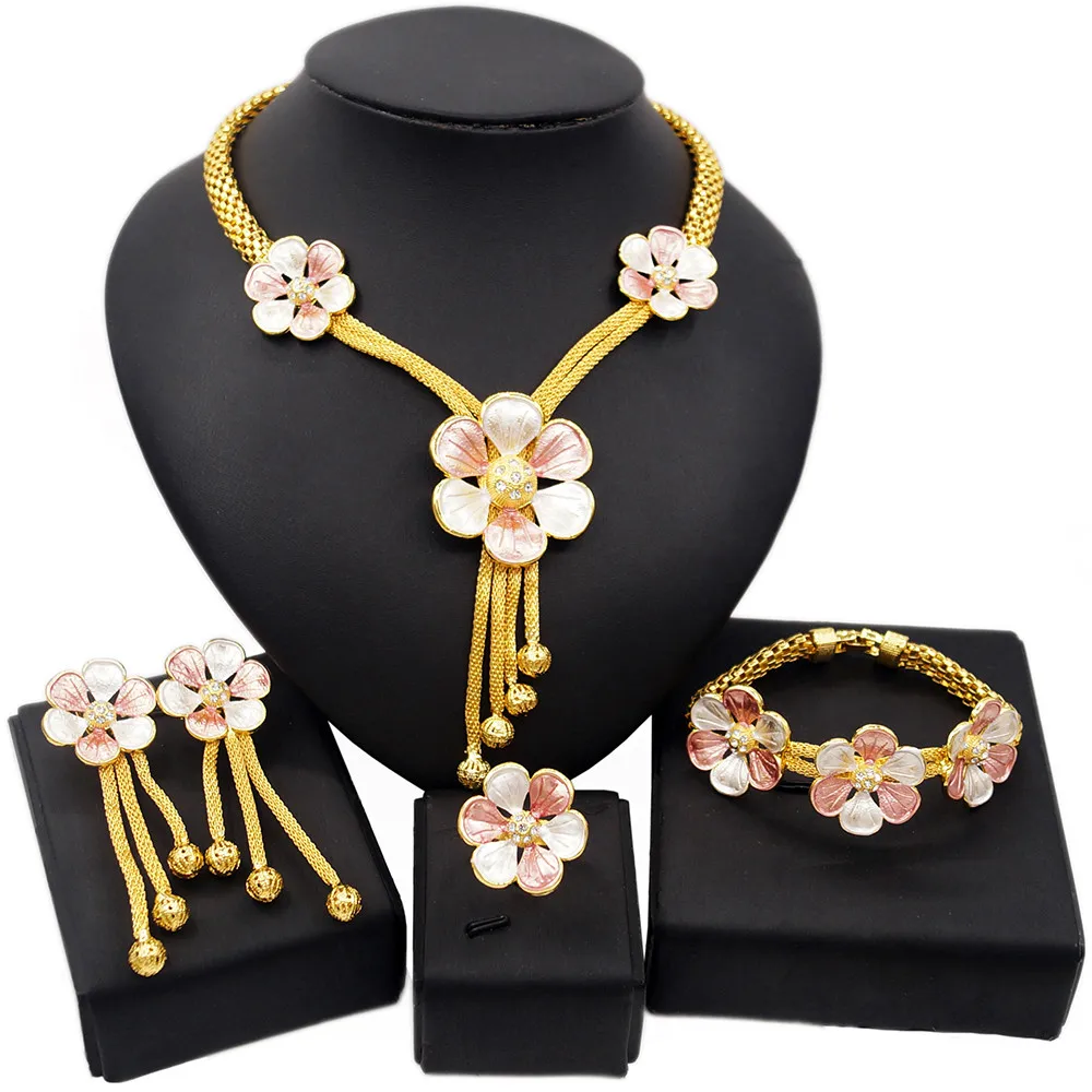 Wholesale Dubai 24 Carat Gold Party Fashion Jewelry Set South Indian Bridal Brazilian Gold Wedding Popular Style Jewellery Sets
