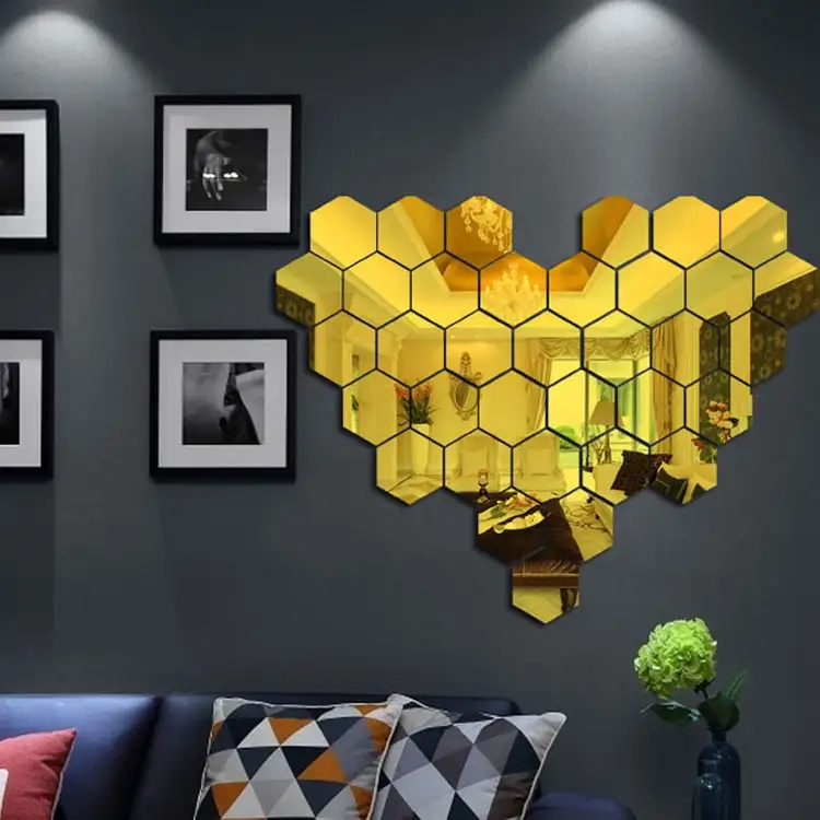 Home decor Mirror plexiglass wall mount decorative organic glass plastic hexagon mirrors