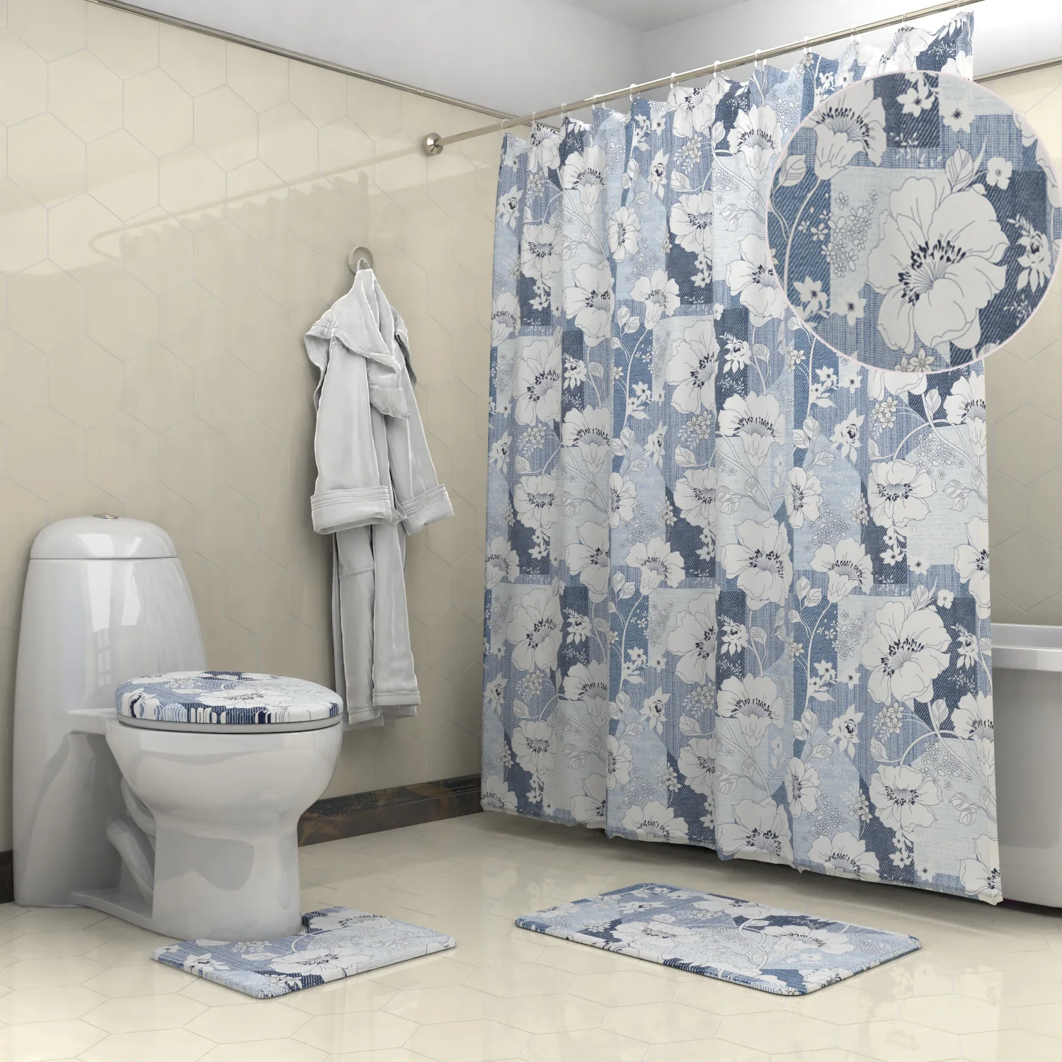 Fashion Waterproof Shower Curtain Set For Bathroom