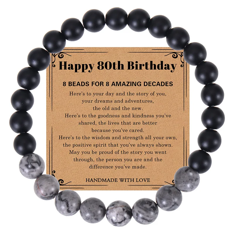 Hot Selling Birthday Gift 30-80 Years old Natural Map Stone Frosted Stone Bracelet Card Bracelet
