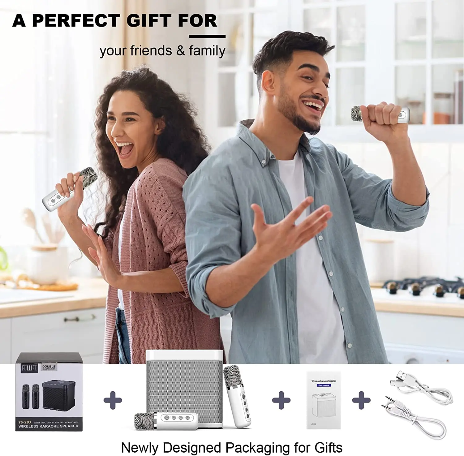 Karaoke Machine with 2 Wireless Microphones for Adults, Kids Portable Blueteeth Speaker, HD Sound PA System,