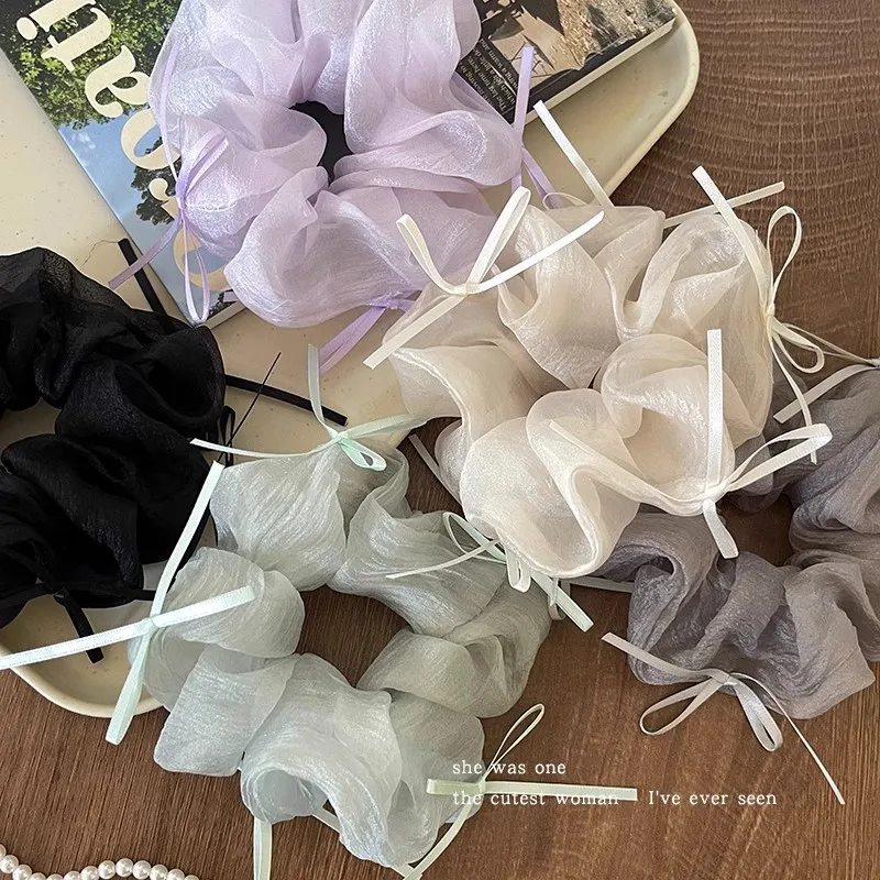 Ballet-Inspired Bow Mesh Fabric Hair Tie for Women Elegant Versatile Scrunchie for Bun Hairstyles Chic Hair Accessory