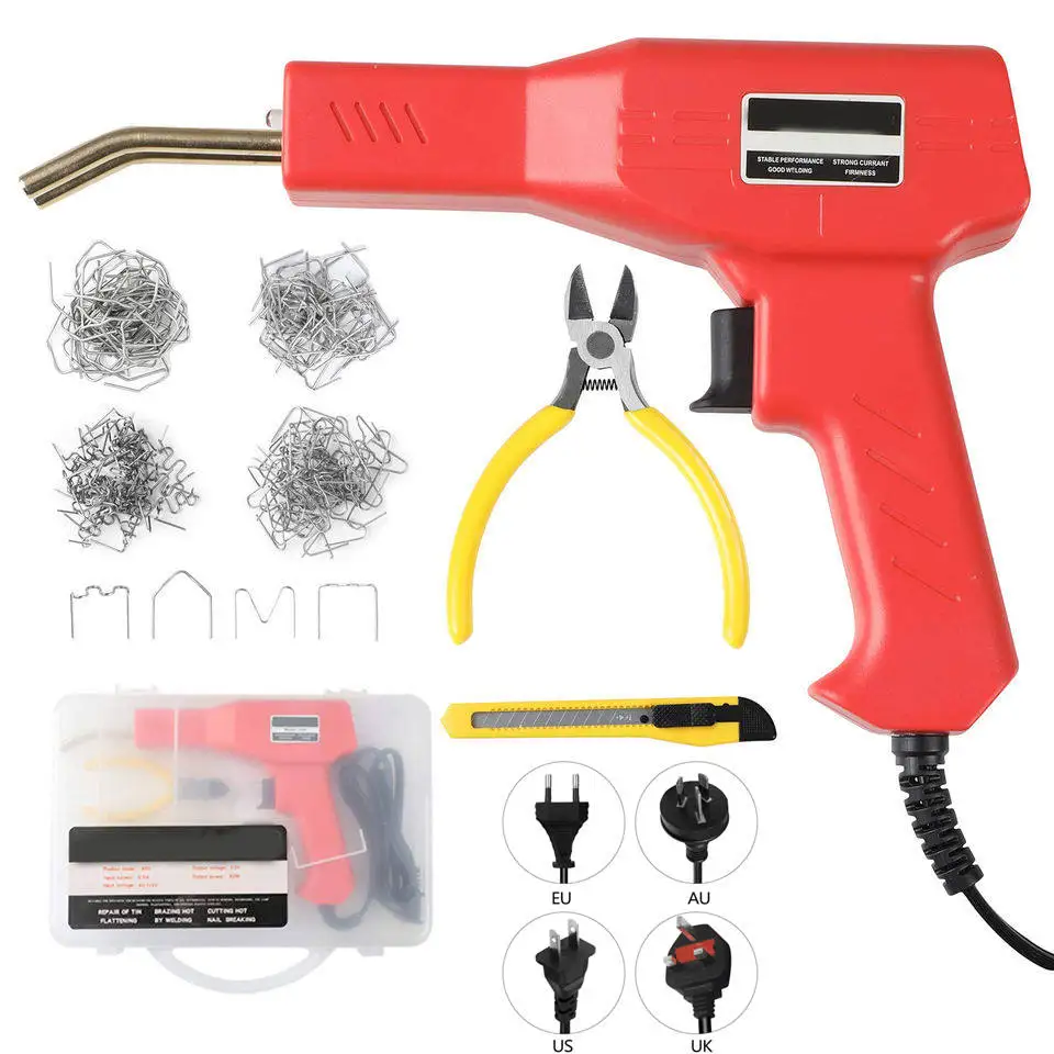 50W Plastic Weld Gun Portable Portable Plastic Welding Repair Kit Car Bumper Welder Machine 200Pcs Staples