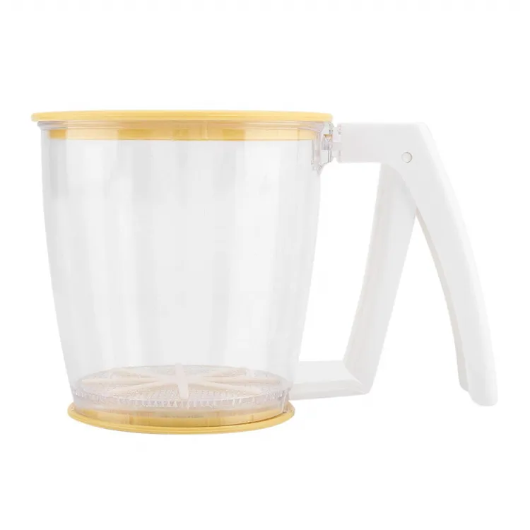 Factory Wholesale Hand held Baking Powdered Sugar Plastic Flour Strainer Cup Powder Mesh Sieve Flour Sifter