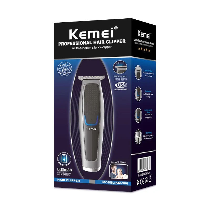 
Kemei hair clipper KM-306 USB charging portable electric professional hair clipper 