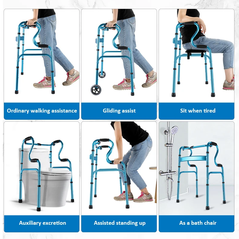 Medical Health Care Seniors Outdoor Aluminum Lightweight Walking Aid Foldable Rollator Walker
