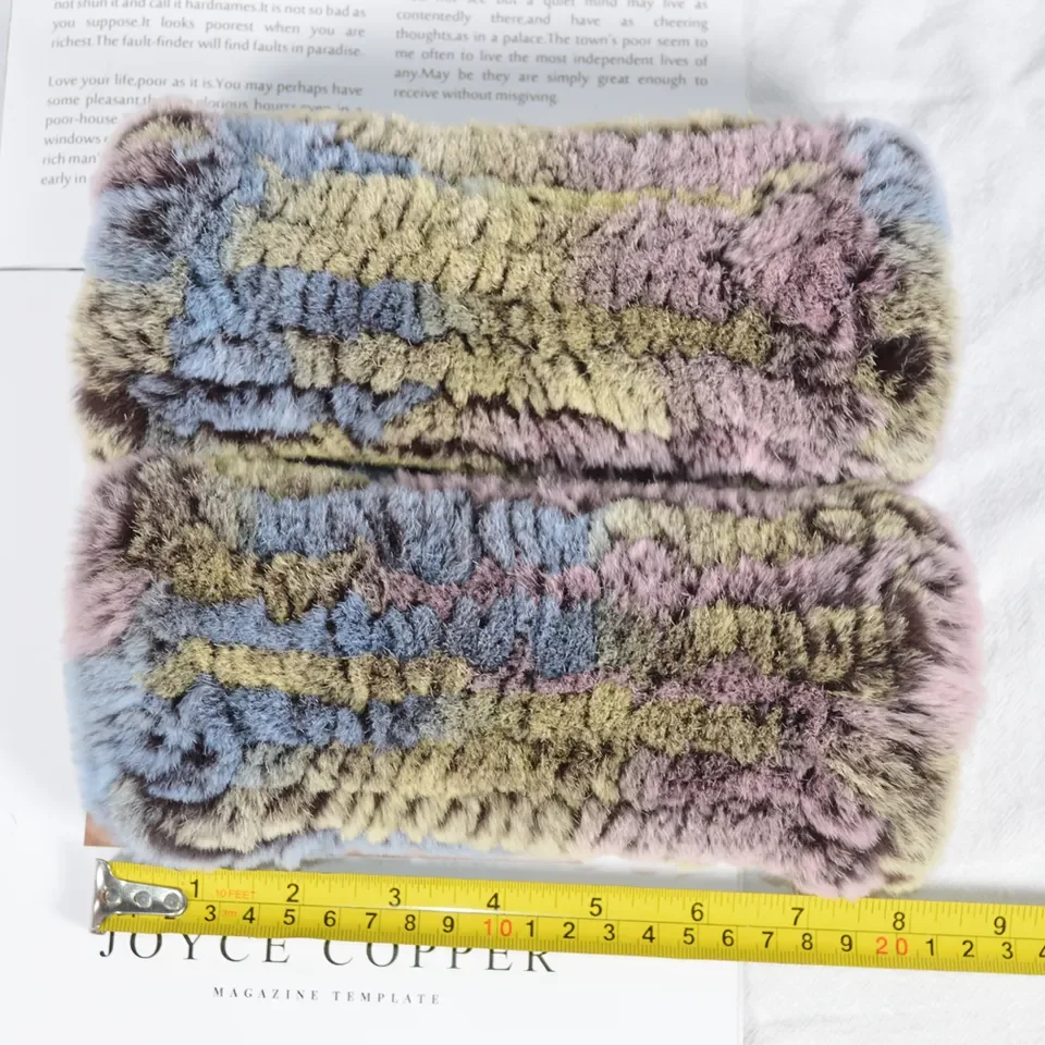 MWFur Fashion Elastic Hand Knitted Winter Warm Girl Fingerless Gloves Rex Rabbit Fur Gloves Mittens For Lady Girls