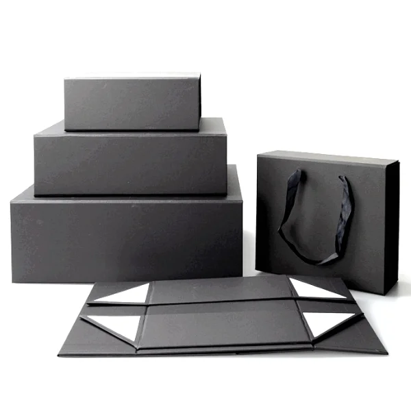 Customized Logo Recyclable Cardboard Packaging Foldable Black Magnetic Lid Closure Rigid Paper Gift Boxes