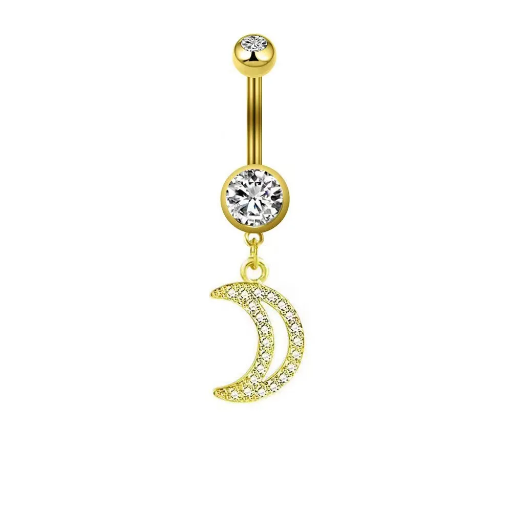 Trend wholesale 0.8mm*6mm stainless steel zircon moon flower heart  navel rings  for women navele stud piercing