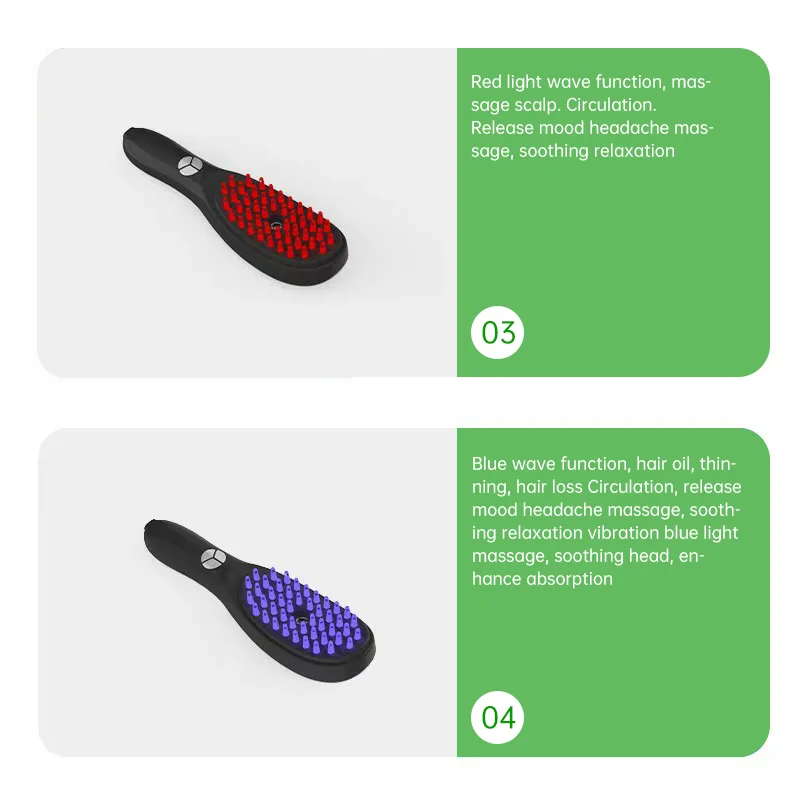 DQ-W9 In Stock Electric Hair Growth Comb Led Red Light Anti Hair Loss Vibration Scalp Massage Comb With Oil Compartment