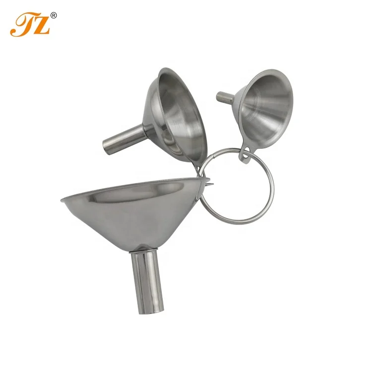 Hot Selling Set of 3 Pieces Stainless Steel Funnel Multi-function mini Funnel Kitchen Baking Small oil Drain with Strainer