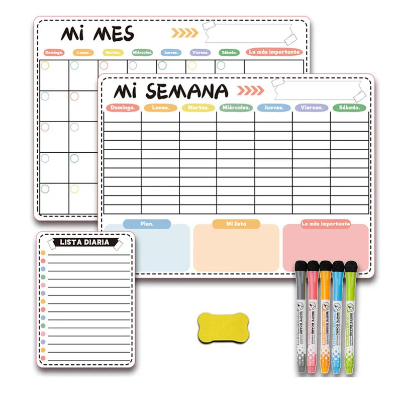 OUV Spanish Monthly and Weekly Dry erase Magnetic Whiteboard Calendar for Fridge