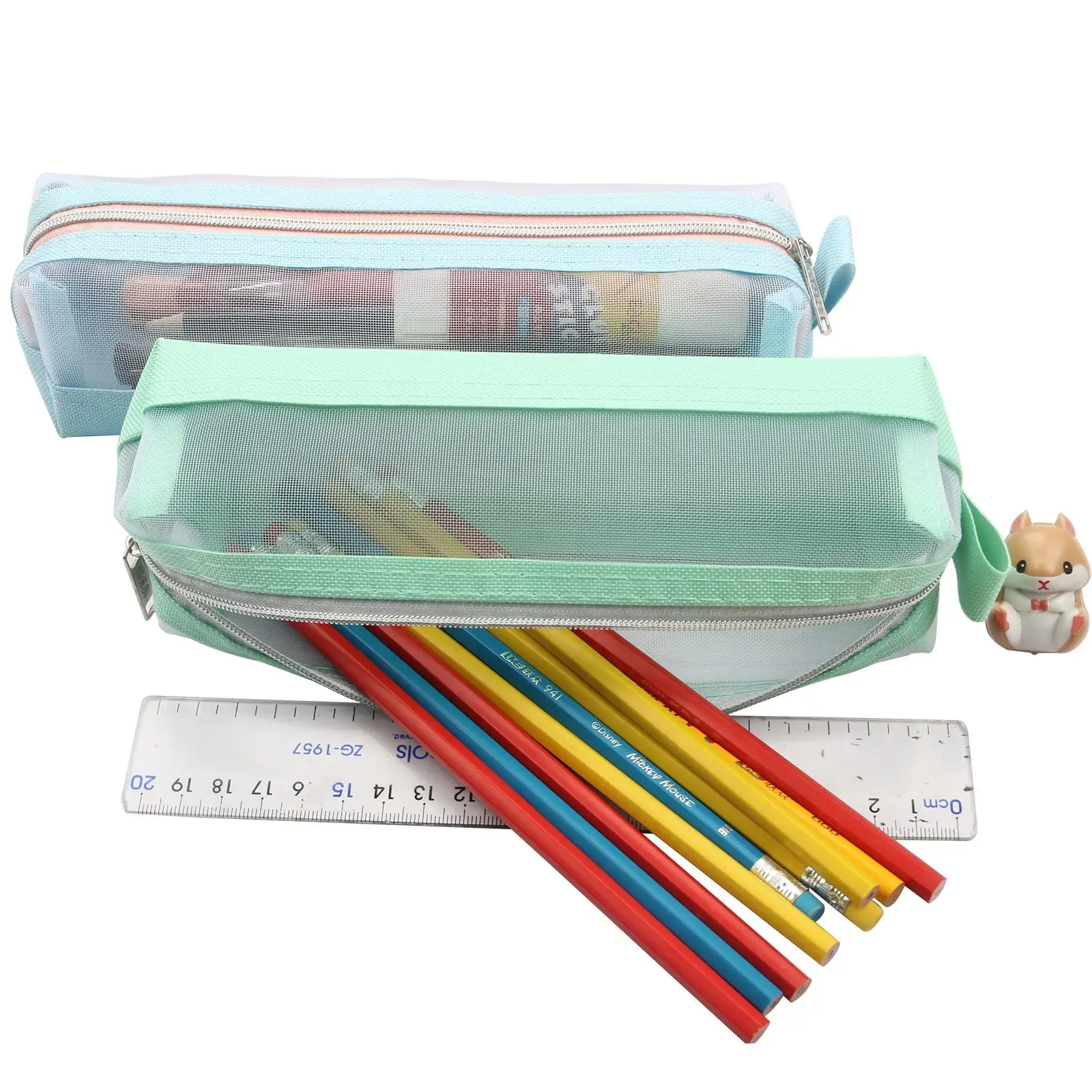Wholesale Low Price Custom Logo Cartoon Cute Mesh Oxford Fabric School Pencil bag Color Pencil Case Creative Pen Case Pouch