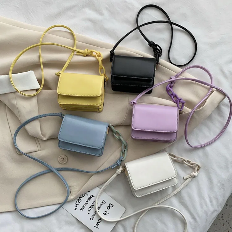 Simple Design 2020 Women Girls Solid Color Pu Leather Flap Bag Crossbody Small Mini Purse