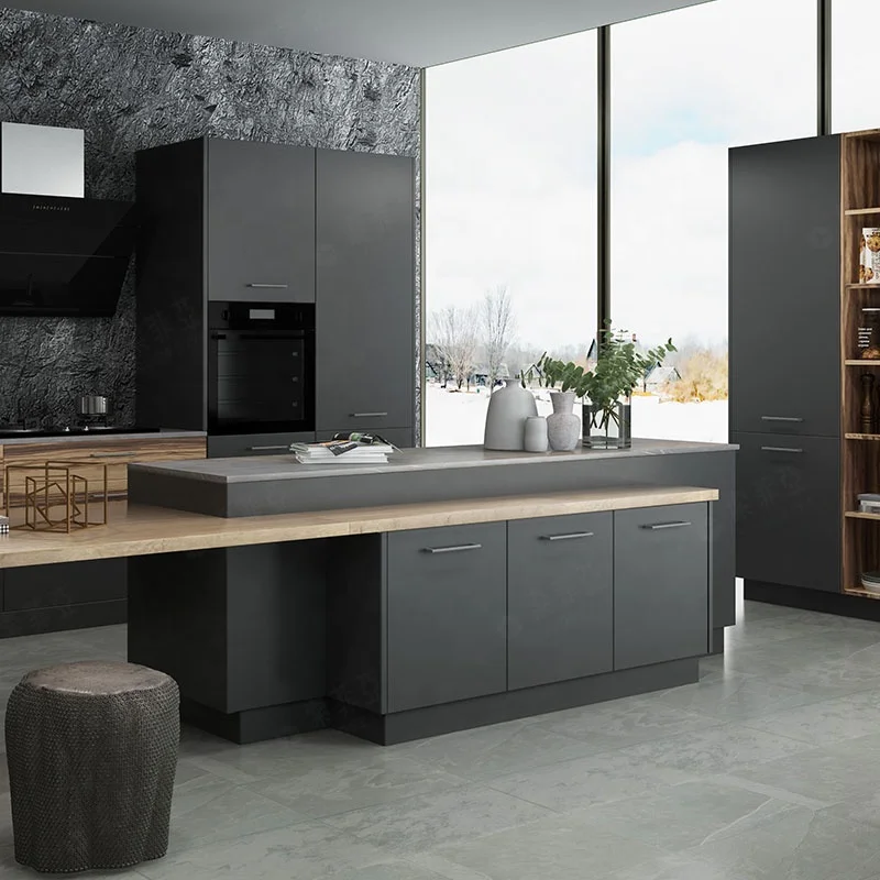 SUOFEIYA High Quality Moduler Designs Gray Glossy Finish Kitchen Cabinets for Prefab Houses