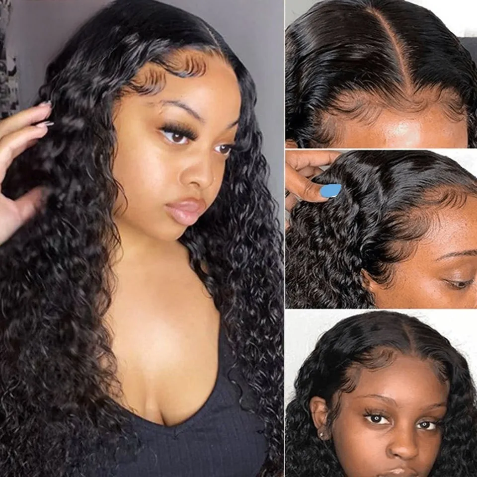 26Inch New Arrival Transparent Lace Front Wigs Deep Wave High Temperate Fiber Black Front Wig Curly Synthetic Wig For Women
