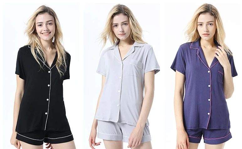 Wholesale ladies short sleeve short shorts lounge wear women cotton sleepwear modal pajama set
