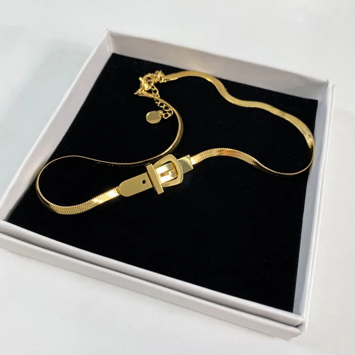 Simple Fashion Design Snake Bone Necklace Chain Titanium Steel Belt Buckle Necklace