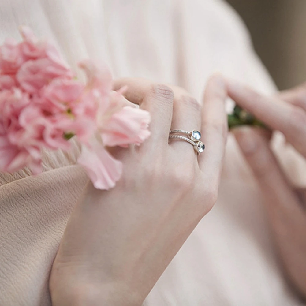 New Trendy Concise Solid 925 Sterling Silver Round Genuine Moonstone Ring