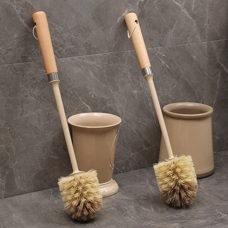 Household toilet cleaning brush set with base toilet brush wooden toilet brush and holder