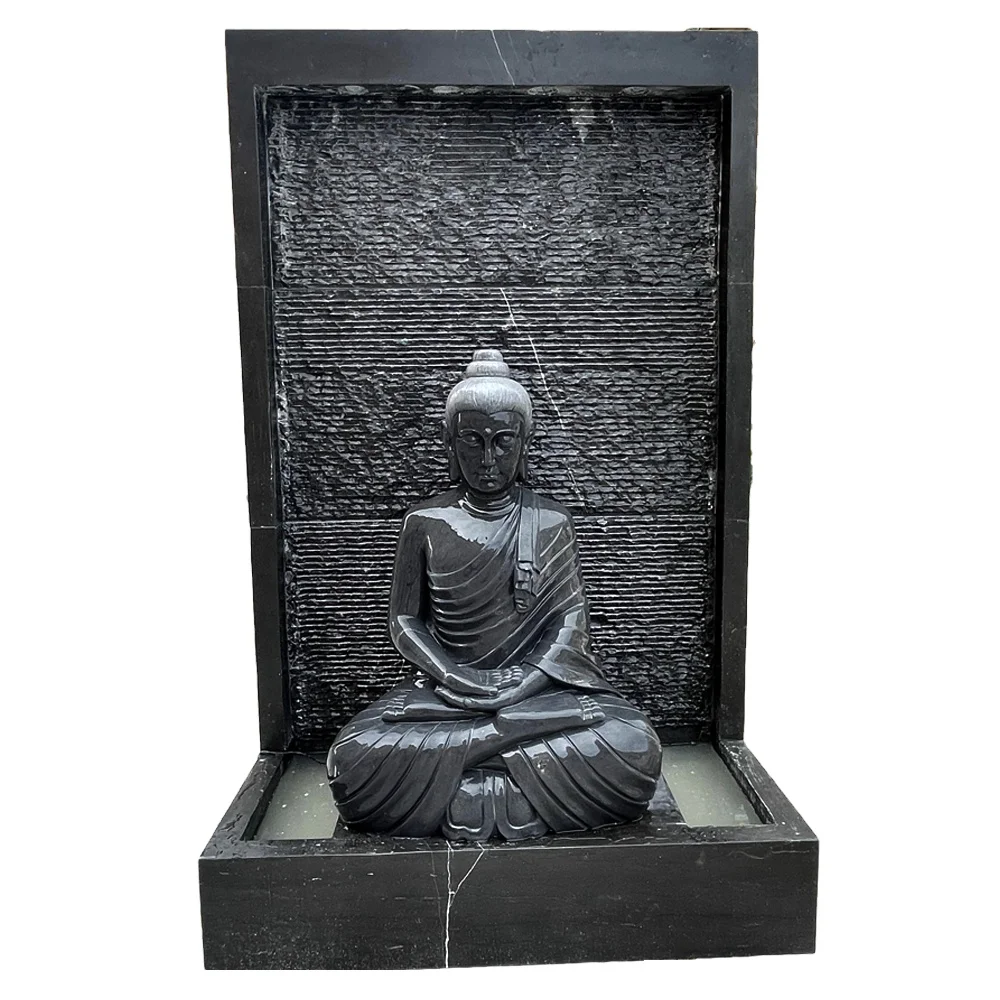 Религиозные сада или интерьера статуя Будды Фонтан со светодиодной ручной резные мраморные статуэтки в естественный водный фонтан SH-SHENGHUA