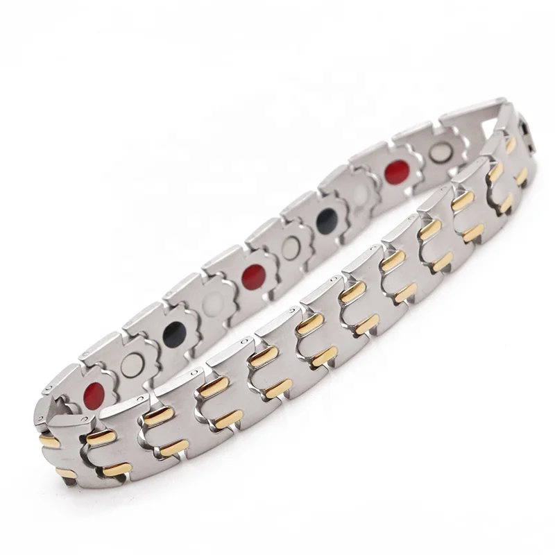 High quality men silver gold stainless steel 4 in 1 blood pressure neodymium magnetic bracelet