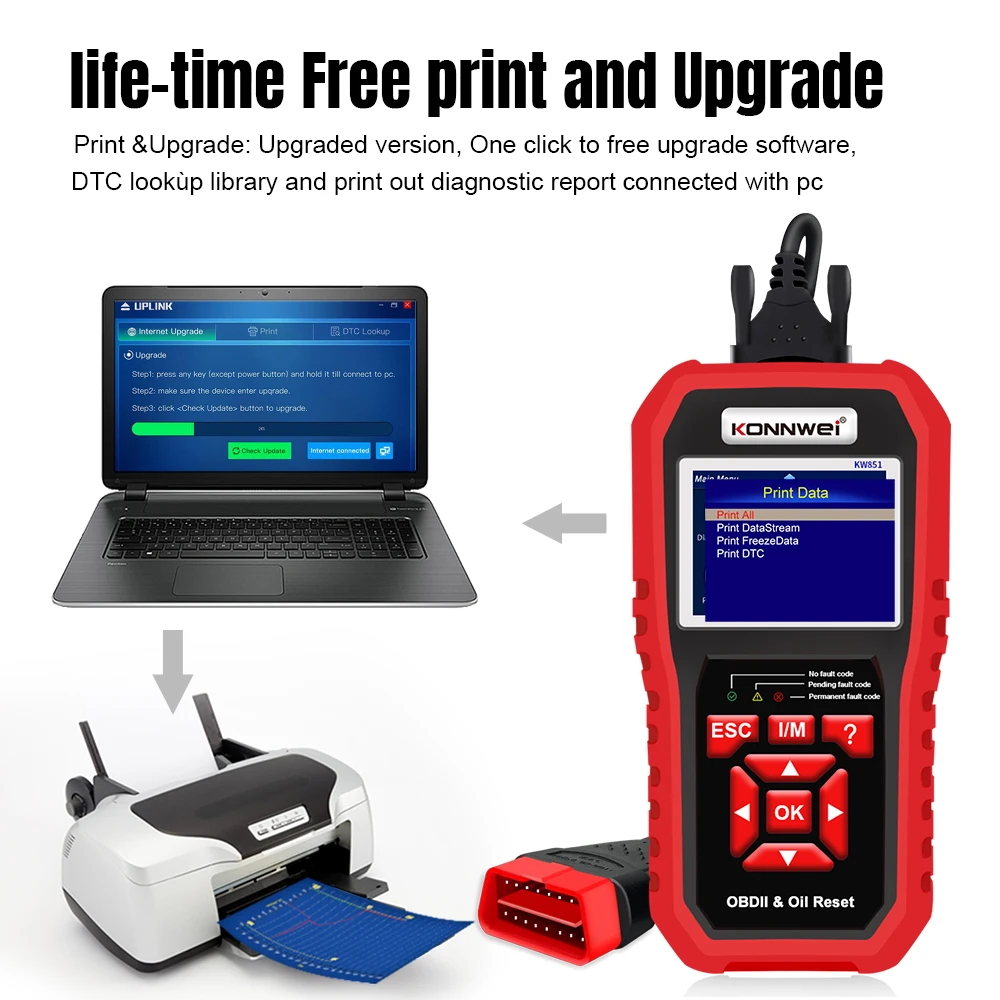 Universal Car Engine Analyzer KONNWEI Automotive OBD2 Scanner Konnwei KW851 12V Car Diagnose Oil Service Light Reset Tool