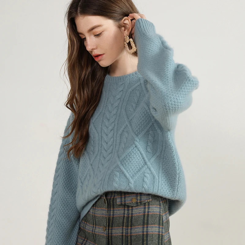 Cable Knit Custom 100% Organic Cashmere Sweater Women