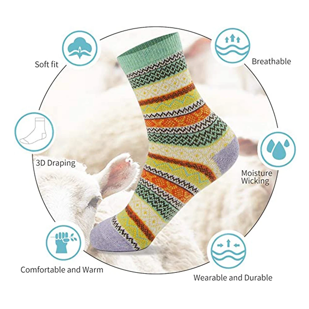 Womens Socks Winter Wool Socks Cozy Knit Warm Thick Socks for Mountain Climbing Skiing and Christmas Gifts