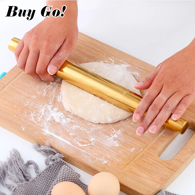 Baking Tools Cake Pizza Pasta Baker Roller Stainless Steel Dough Wrapper Rolling Pin