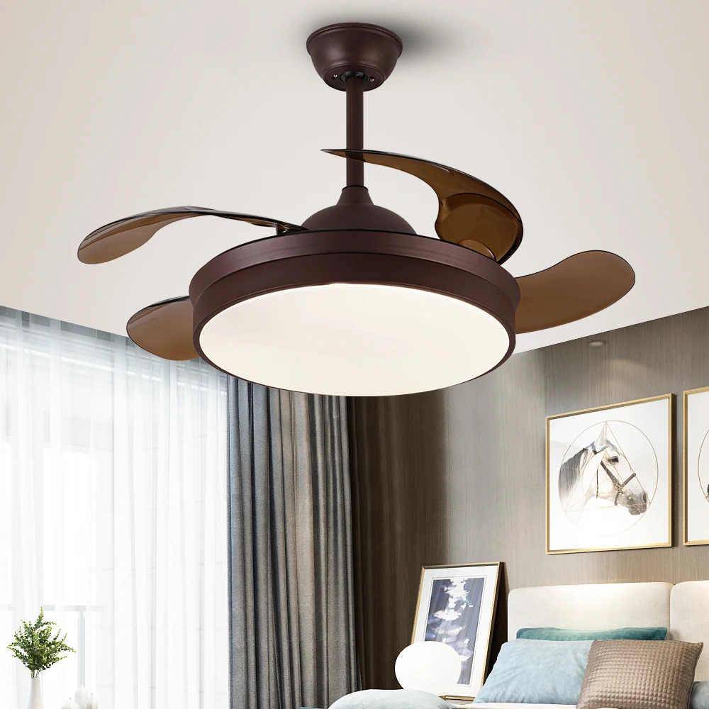 Breezelux 100% Copper Motor Control Bedroom Library 42 Inch Blade Less Ceiling Fan With 3 Colors Led Light Ceiling Fan
