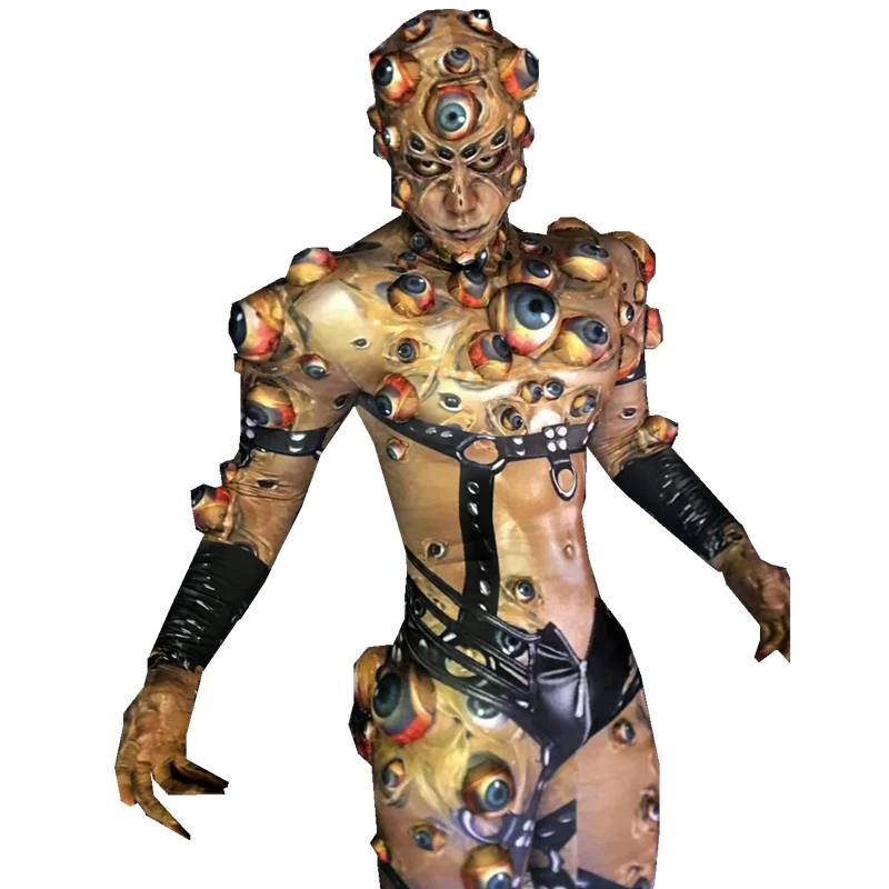 Personality Stretch Terror Eyeball Rompers Club Halloween Party Men Jumpsuit Monster Cosplay Costumes Performance Stage Costume