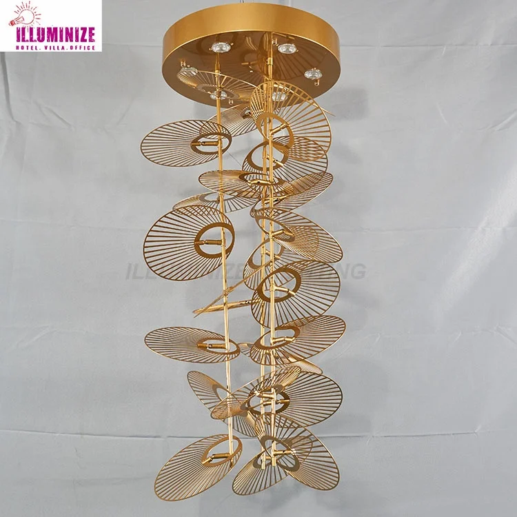 Customized Products Modern Nordic Design Lamps Living Room Decor Industrial Metal Gold Fan Led Chandelier Pendant Lamp