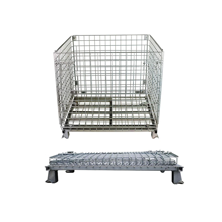 Large Folding Galvanized Welded Stackable Wire Mesh Containers Industrial Warehouses