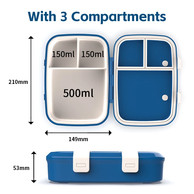 Aohea Plastic Bento Box 3 Compartment Children Kids School Lunchbox Heater Smart Lunch Box