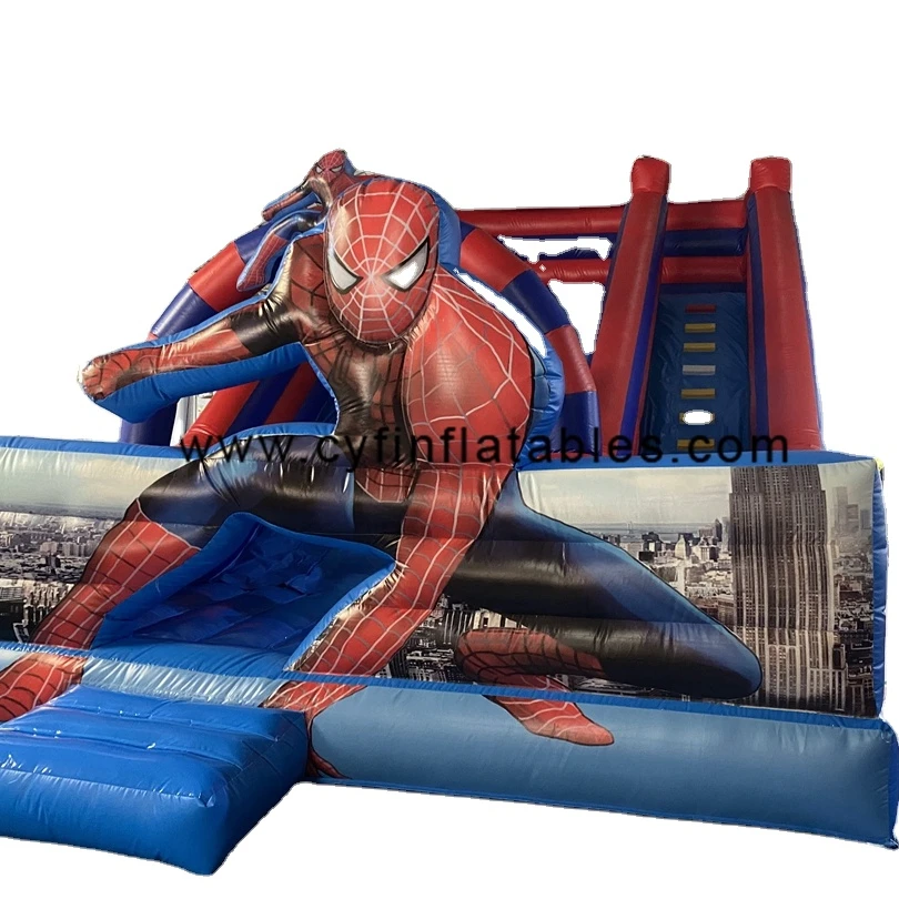 Commercial china super hero PVC factory price jumper kids jumping castle slide house inflatable spiderman bouncer for rental