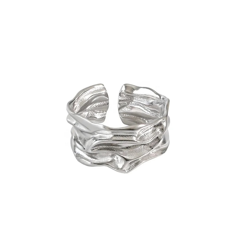 S925 sterling silver ins irregular fold texture ring female silver ring factory direct sales